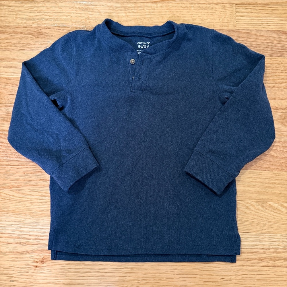 Navy Blue Long Sleeve Henley Shirt